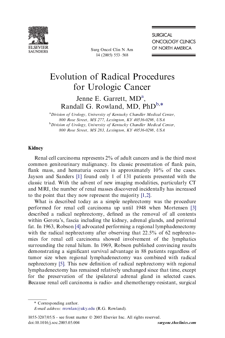 Evolution of Radical Procedures for Urologic Cancer