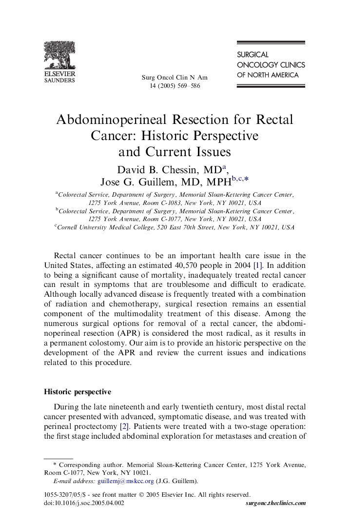 Abdominoperineal Resection for Rectal Cancer: Historic Perspective and Current Issues