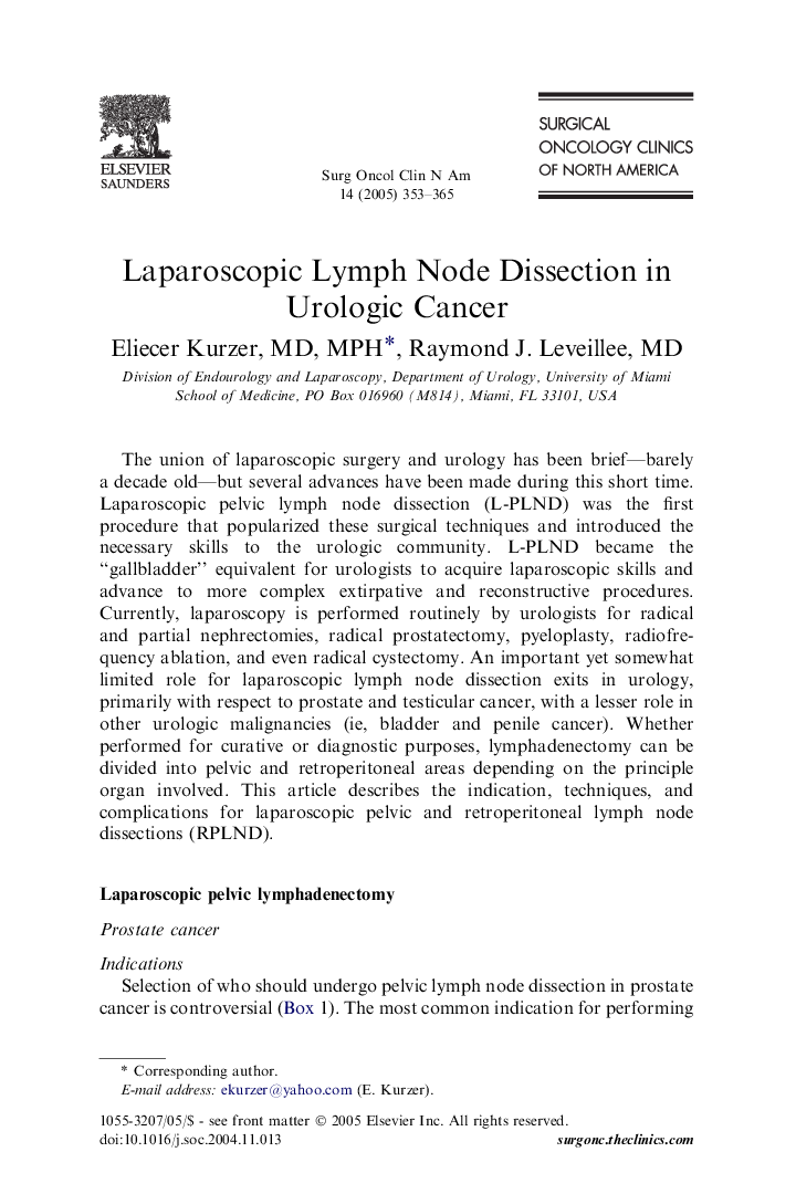 Laparoscopic Lymph Node Dissection in Urologic Cancer