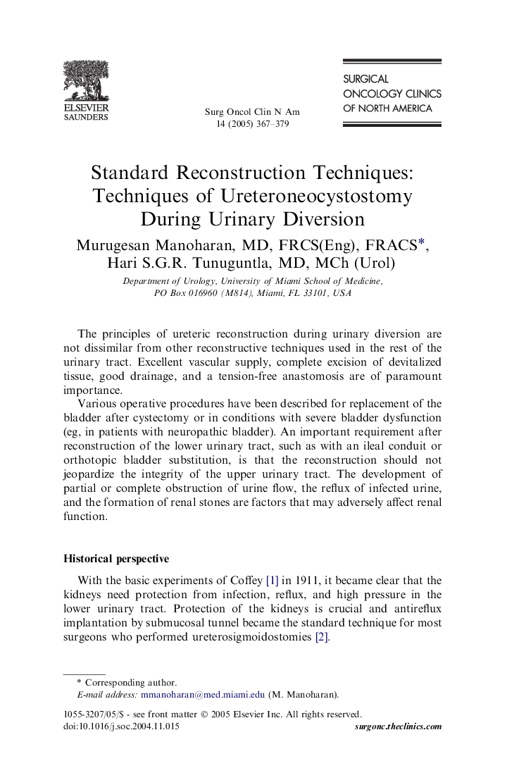 Standard Reconstruction Techniques: Techniques of Ureteroneocystostomy During Urinary Diversion