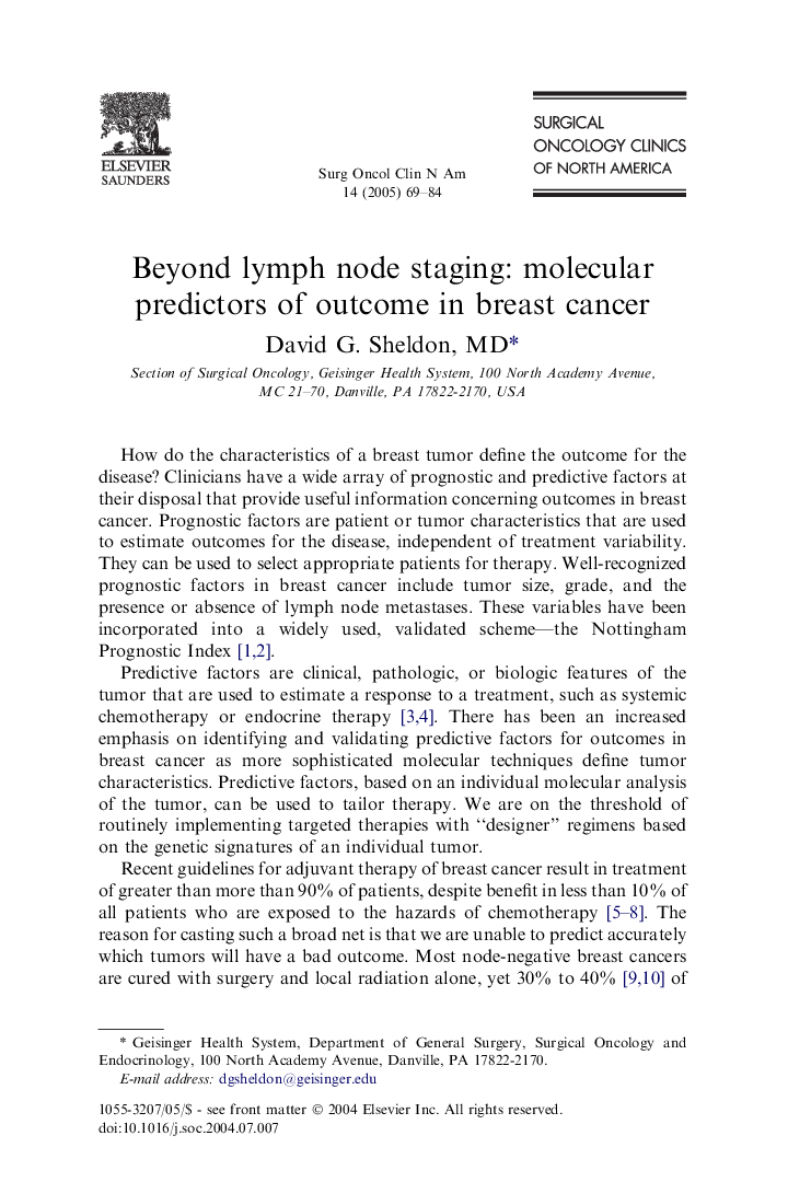 Beyond lymph node staging: molecular predictors of outcome in breast cancer