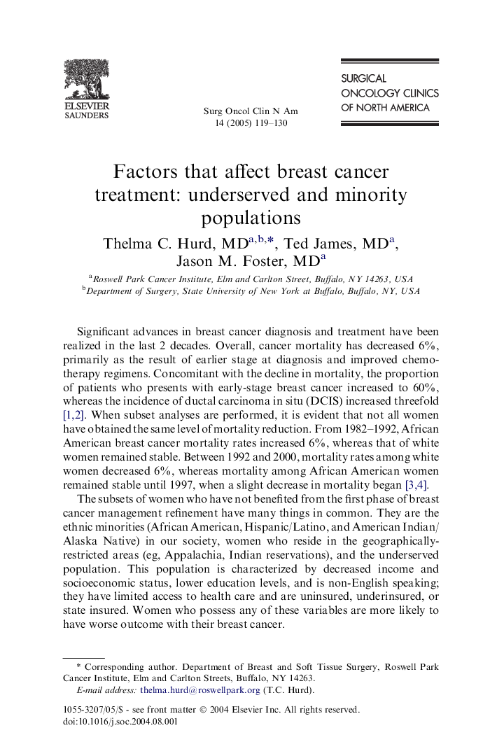 Factors that affect breast cancer treatment: underserved and minority populations