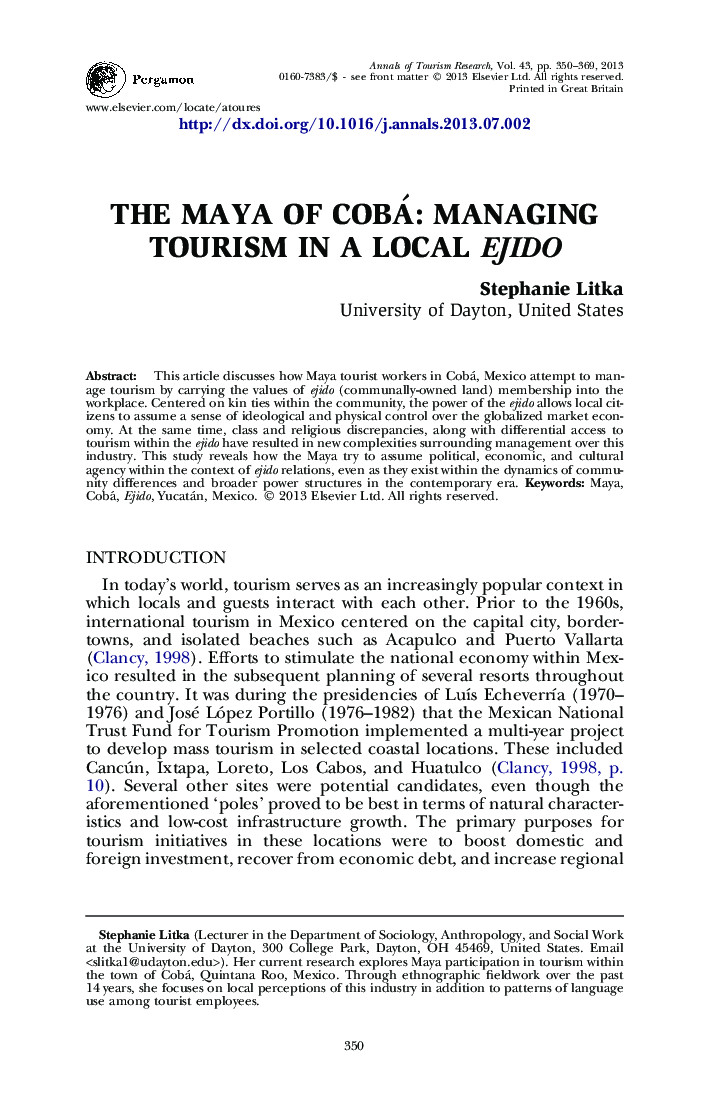 THE MAYA OF COBÁ: MANAGING TOURISM IN A LOCAL EJIDO