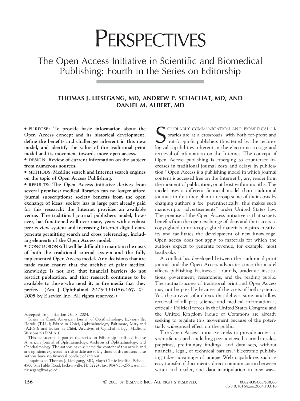 The Open Access initiative in scientific and biomedical publishing: Fourth in the series on editorship