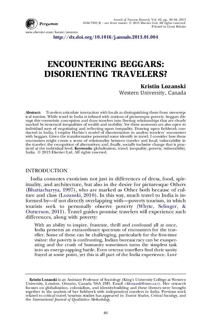 ENCOUNTERING BEGGARS: DISORIENTING TRAVELERS?