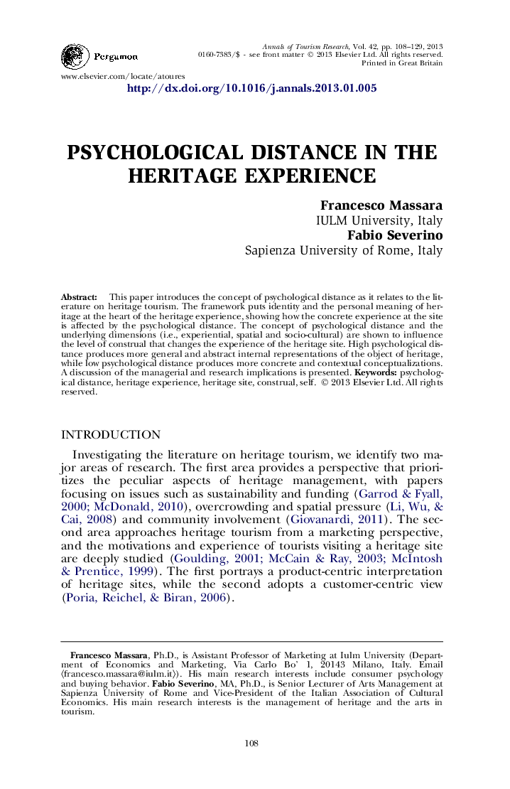 Psychological distance in the heritage experience