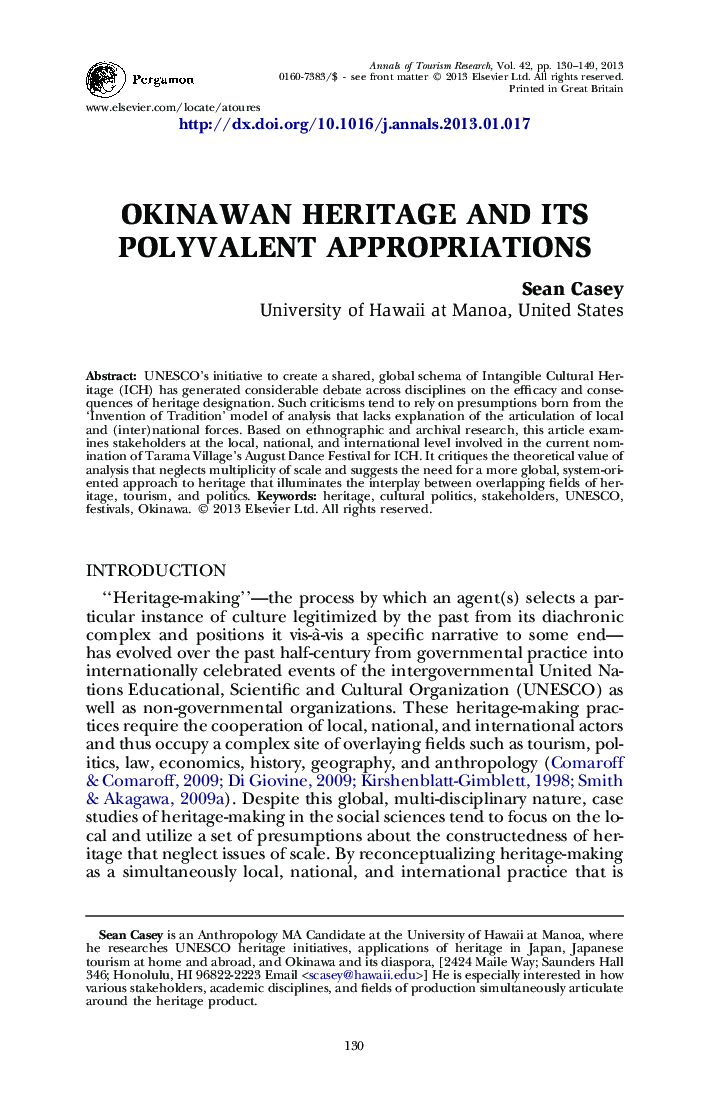 OKINAWAN HERITAGE AND ITS POLYVALENT APPROPRIATIONS