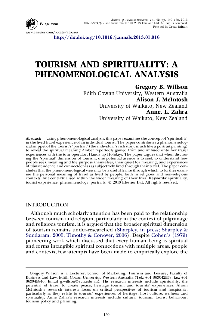 TOURISM AND SPIRITUALITY: A PHENOMENOLOGICAL ANALYSIS