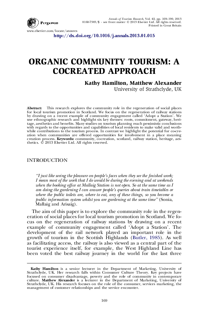 ORGANIC COMMUNITY TOURISM: A COCREATED APPROACH