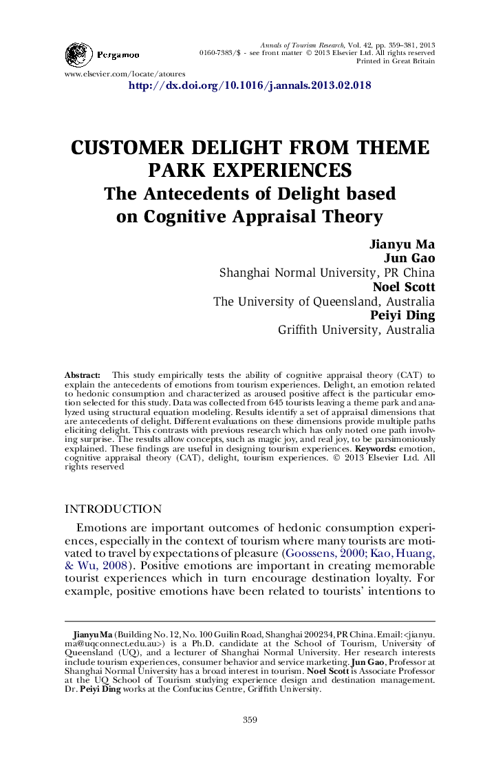 Customer delight from theme park experiences: The Antecedents of Delight based on Cognitive Appraisal Theory