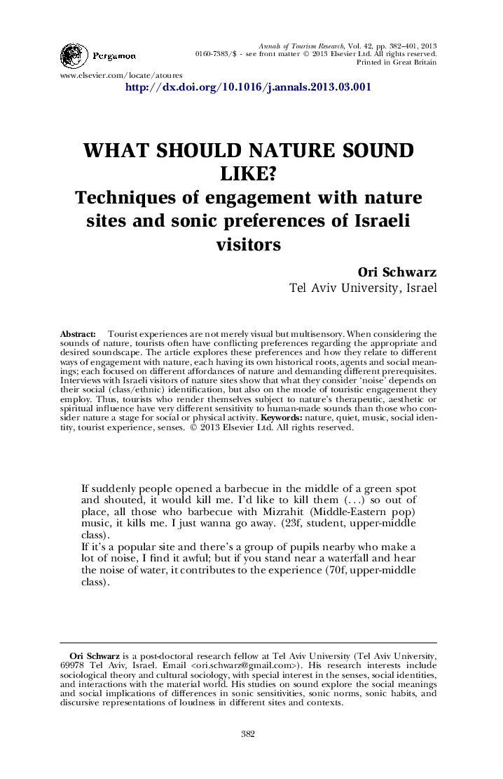 WHAT SHOULD NATURE SOUND LIKE?: Techniques of engagement with nature sites and sonic preferences of Israeli visitors