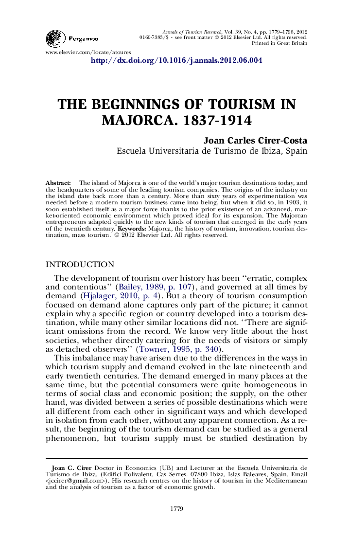 The beginnings of tourism in Majorca. 1837-1914