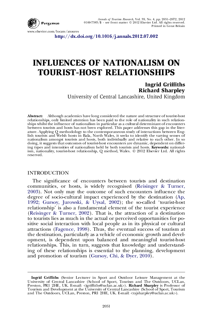 Influences of nationalism on tourist-host relationships