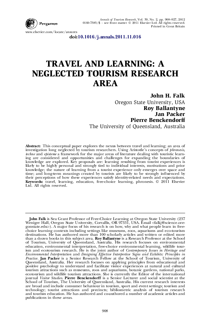 Travel and Learning: A Neglected Tourism Research Area