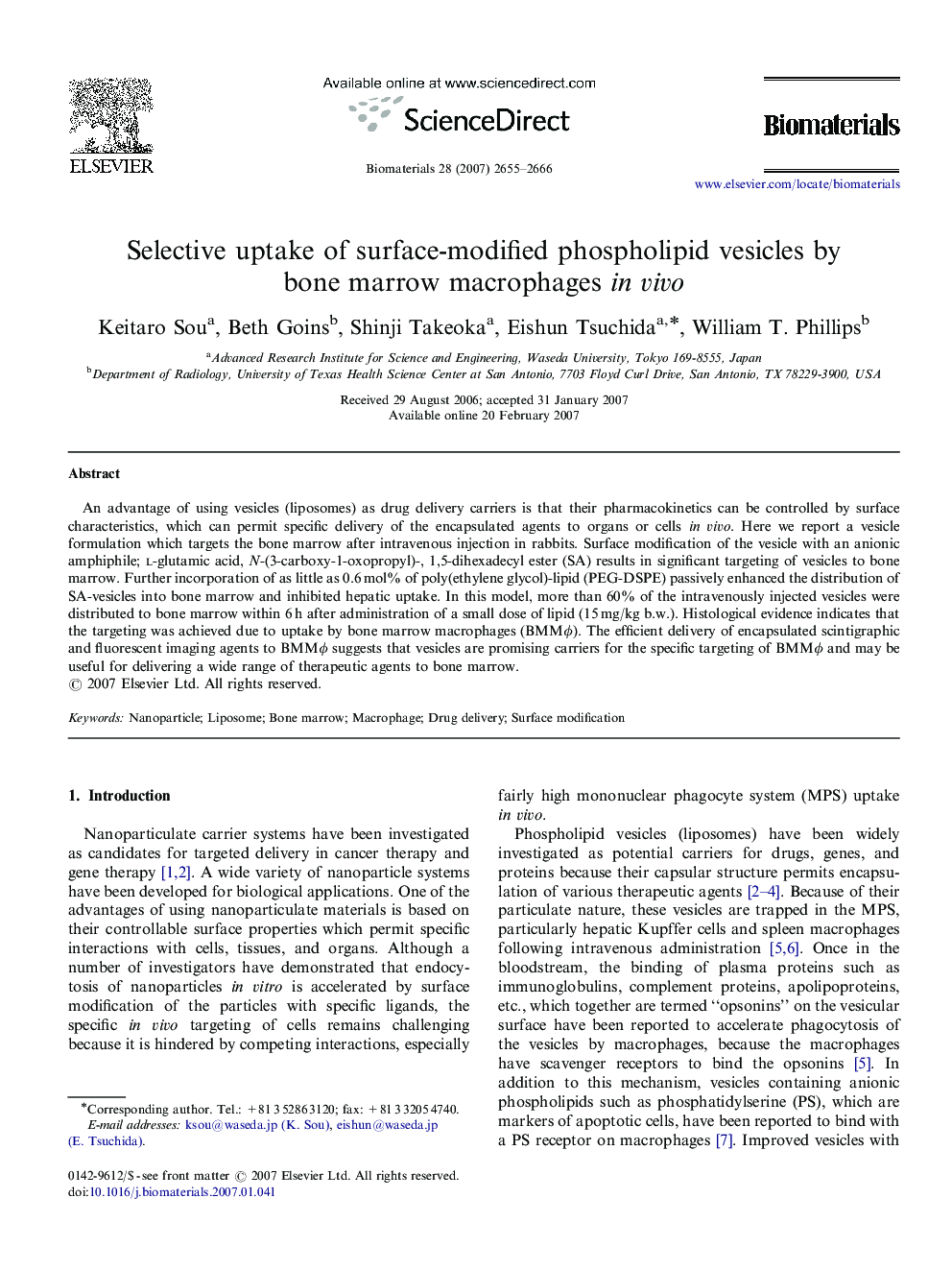 Selective uptake of surface-modified phospholipid vesicles by bone marrow macrophages in vivo