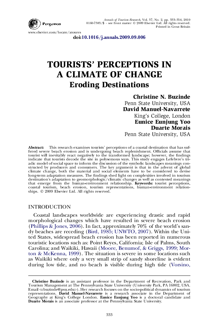 TOURISTS’ PERCEPTIONS IN A CLIMATE OF CHANGE: Eroding Destinations