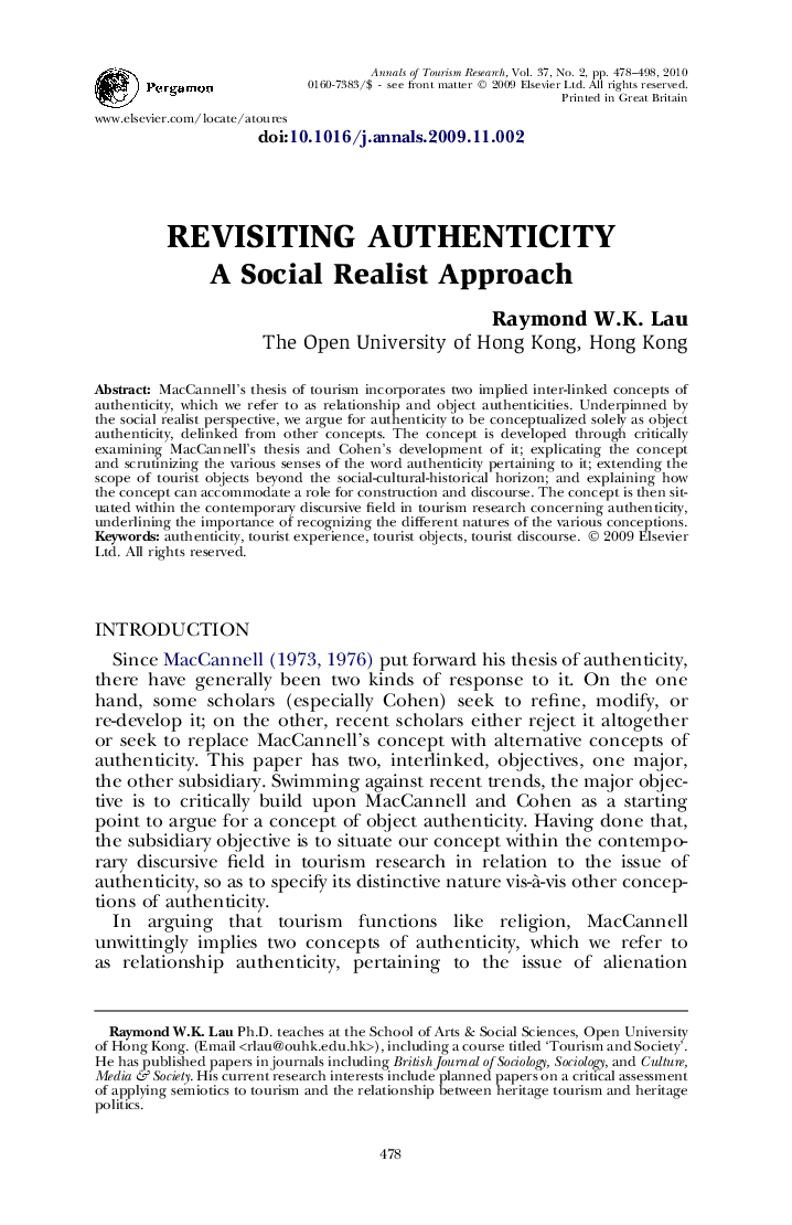 Revisiting authenticity: A Social Realist Approach