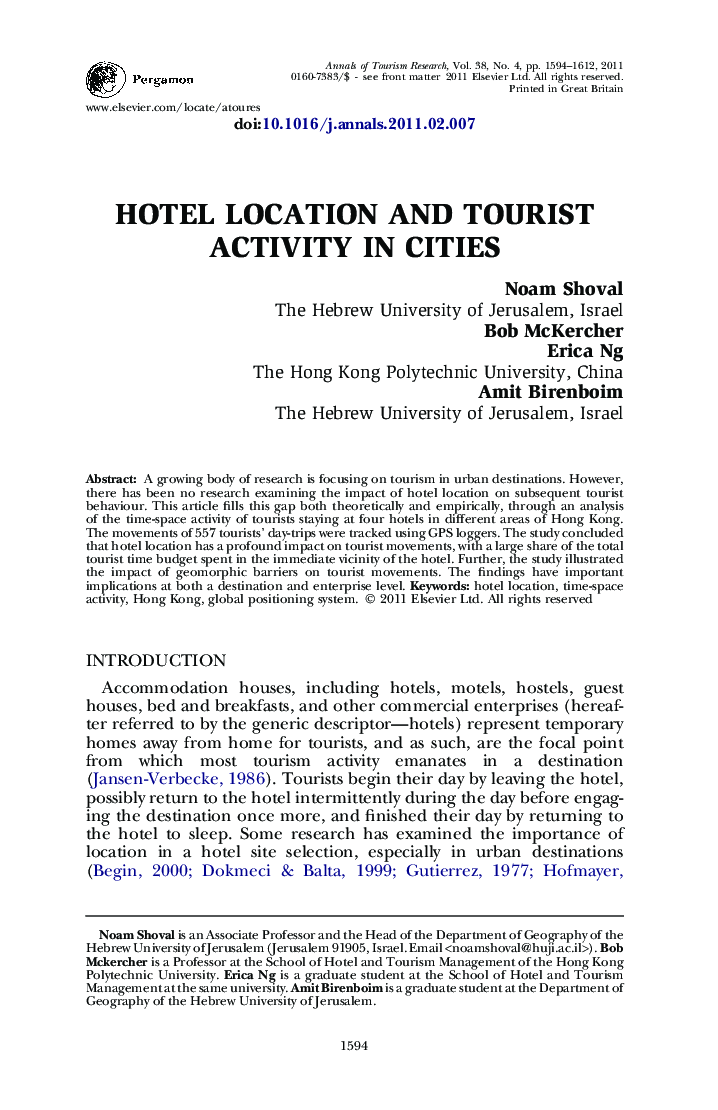 Hotel location and tourist activity in cities