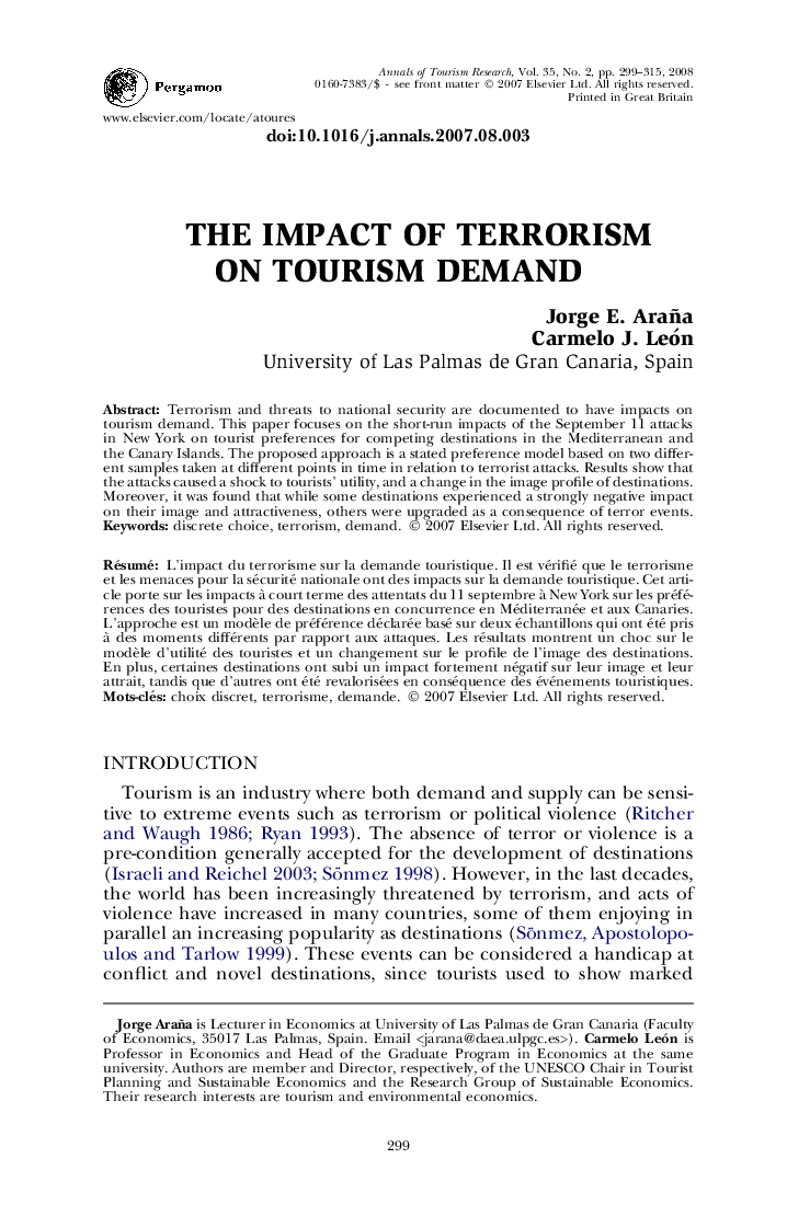 The impact of terrorism on tourism demand