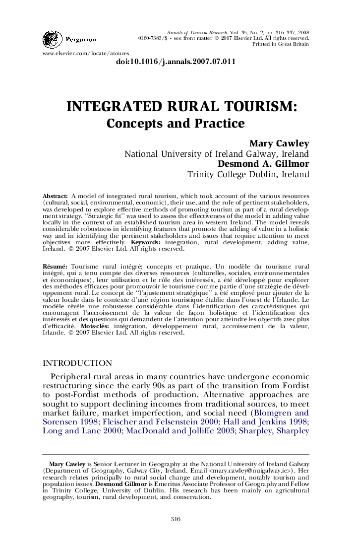 Integrated rural tourism:: Concepts and Practice