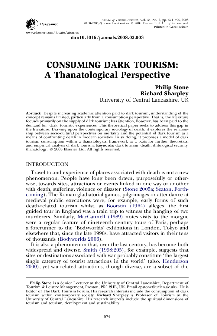 Consuming dark tourism: A Thanatological Perspective