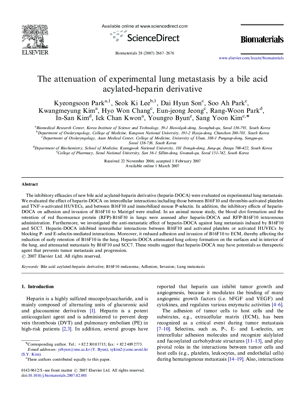 The attenuation of experimental lung metastasis by a bile acid acylated-heparin derivative