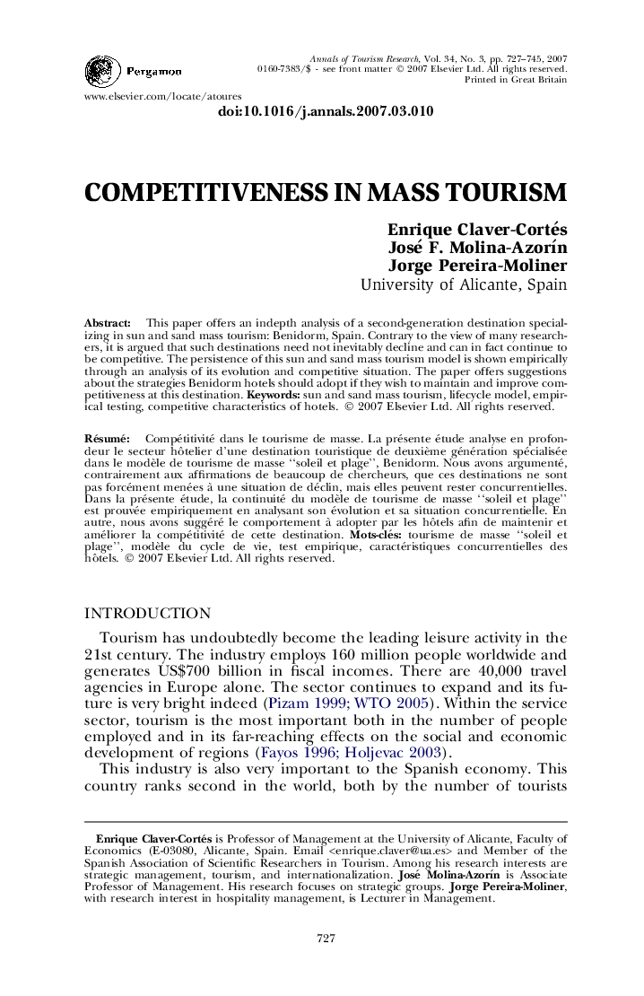 Competitiveness in mass tourism