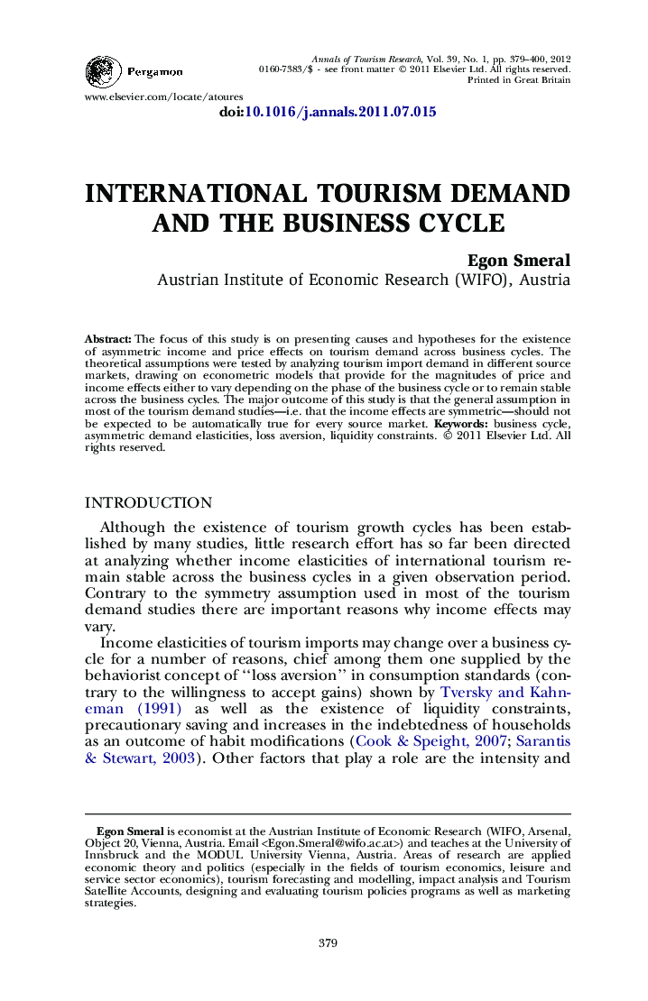 International tourism demand and the business cycle