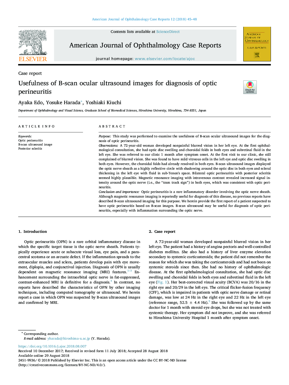 Usefulness of B-scan ocular ultrasound images for diagnosis of optic perineuritis