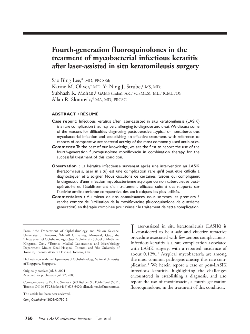 Fourth-generation fluoroquinolones in the treatment of mycobacterial infectious keratitis after laser-assisted in situ keratomileusis surgery