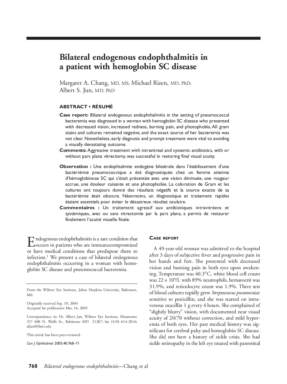 Bilateral endogenous endophthalmitis in a patient with hemoglobin SC disease