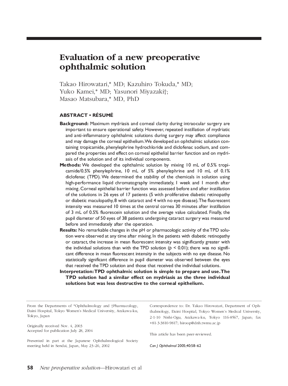 Evaluation of a new preoperative ophthalmic solution