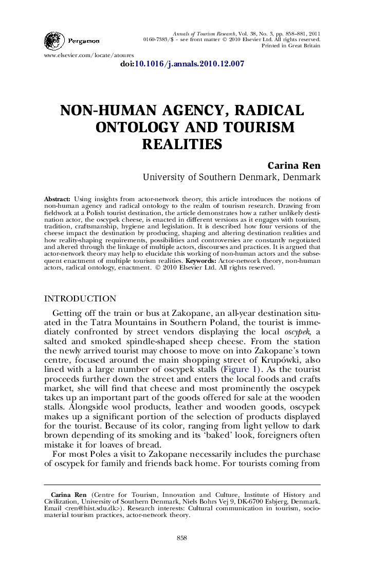 Non-human agency, radical ontology and tourism realities