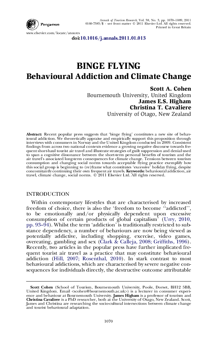 Binge flying: Behavioural addiction and climate change