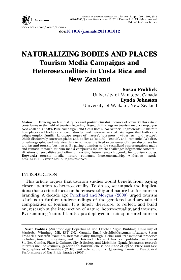 Naturalizing bodies and places: Tourism Media Campaigns and Heterosexualities in Costa Rica and New Zealand