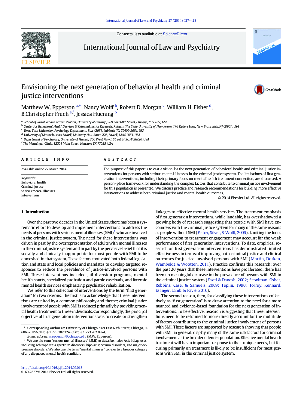 Envisioning the next generation of behavioral health and criminal justice interventions