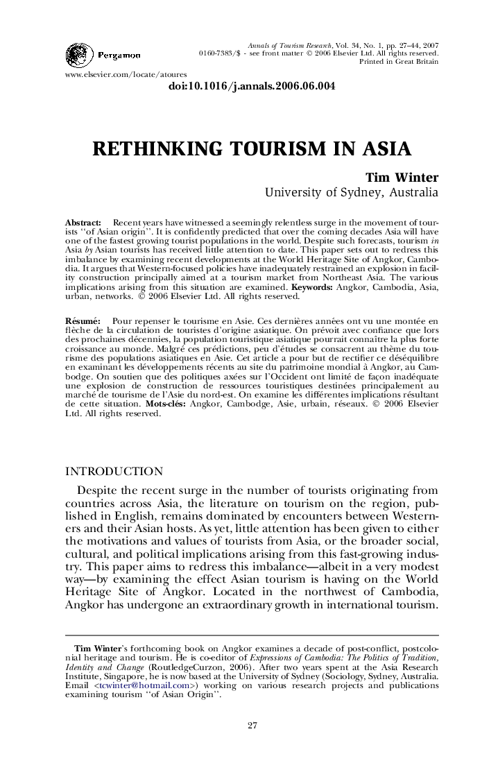 Rethinking tourism in asia