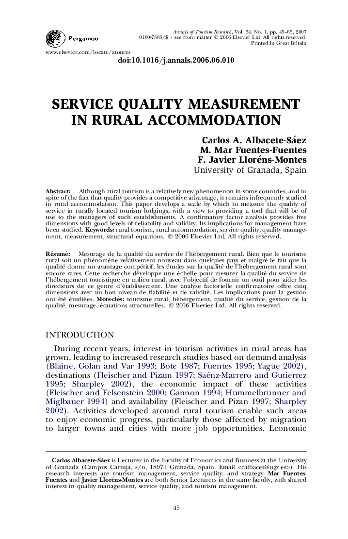 Service quality measurement in rural accommodation