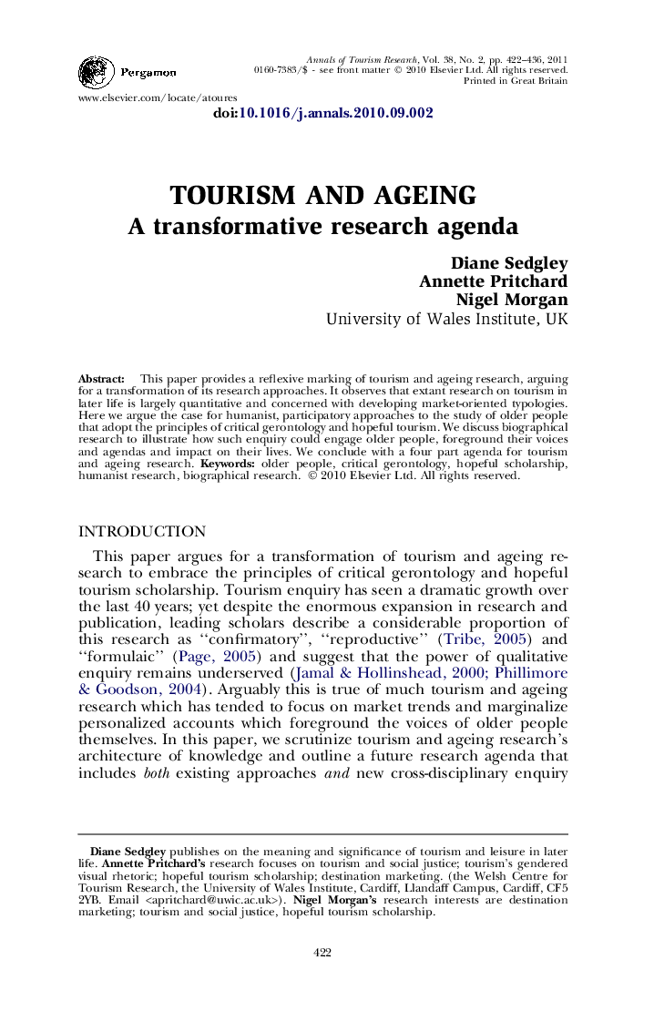 Tourism and ageing: A transformative research agenda