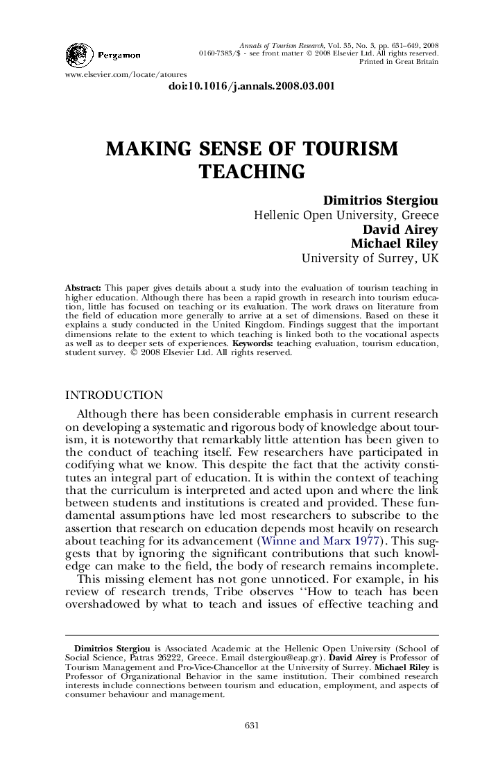 Making sense of tourism teaching