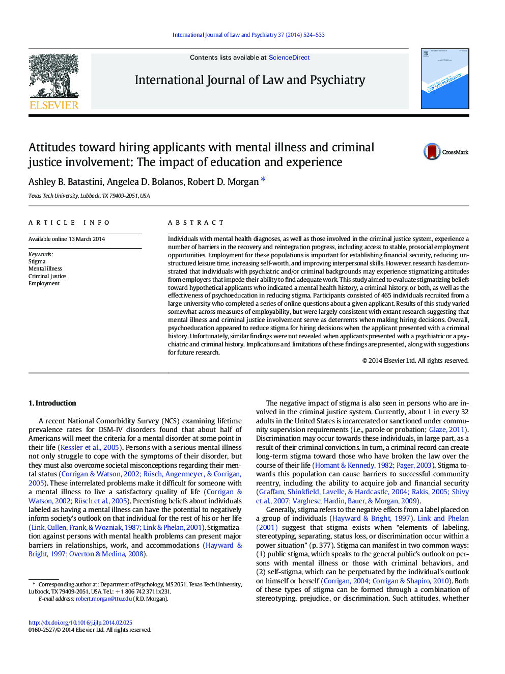 Attitudes toward hiring applicants with mental illness and criminal justice involvement: The impact of education and experience