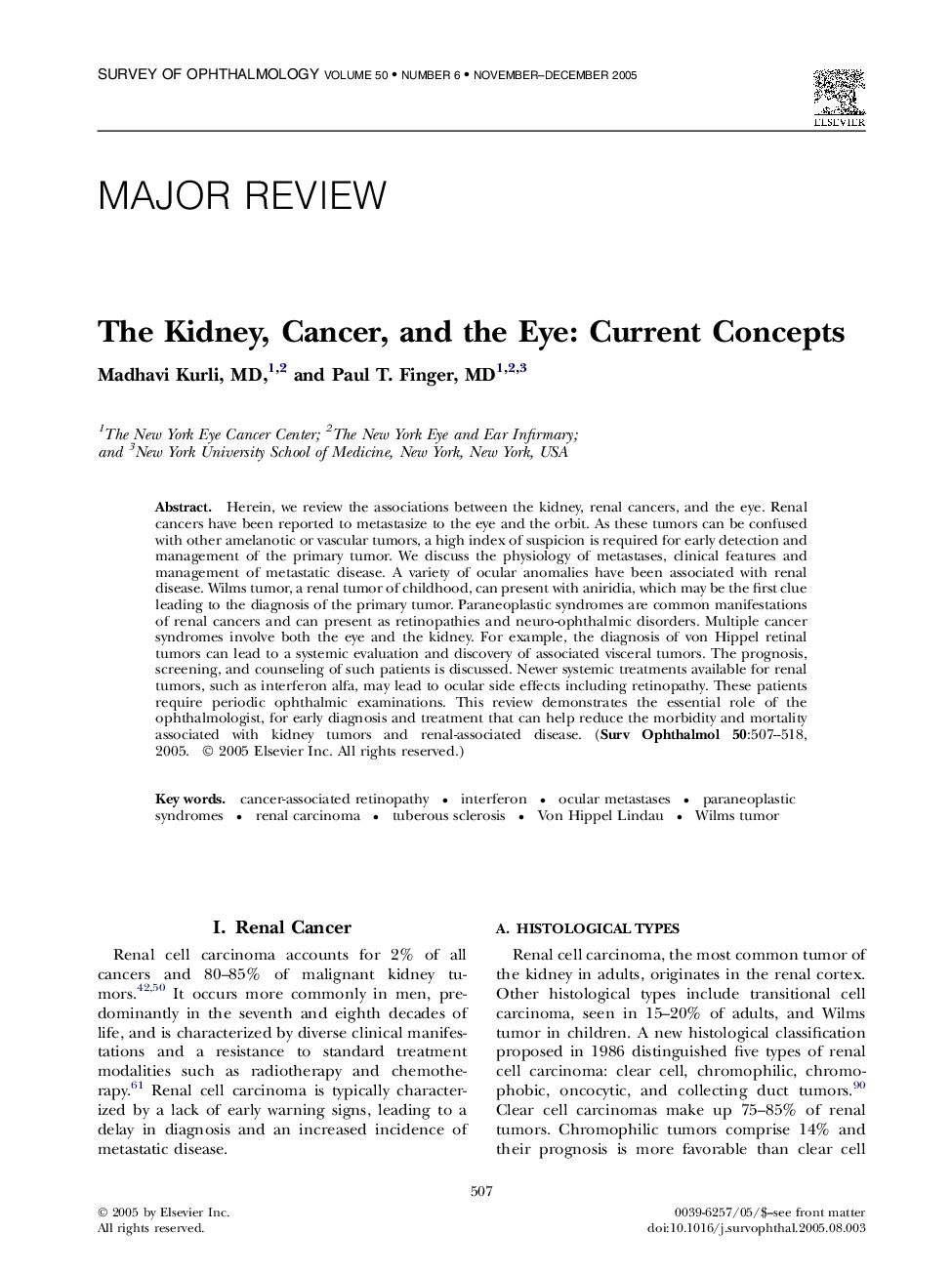 The Kidney, Cancer, and the Eye: Current Concepts