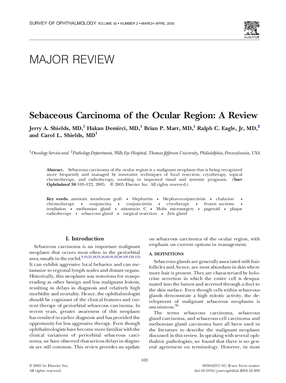 Sebaceous Carcinoma of the Ocular Region: A Review