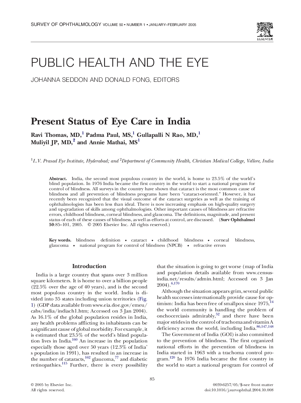 Present status of eye care in India