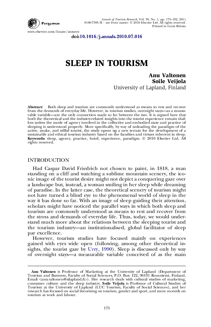 Sleep in tourism