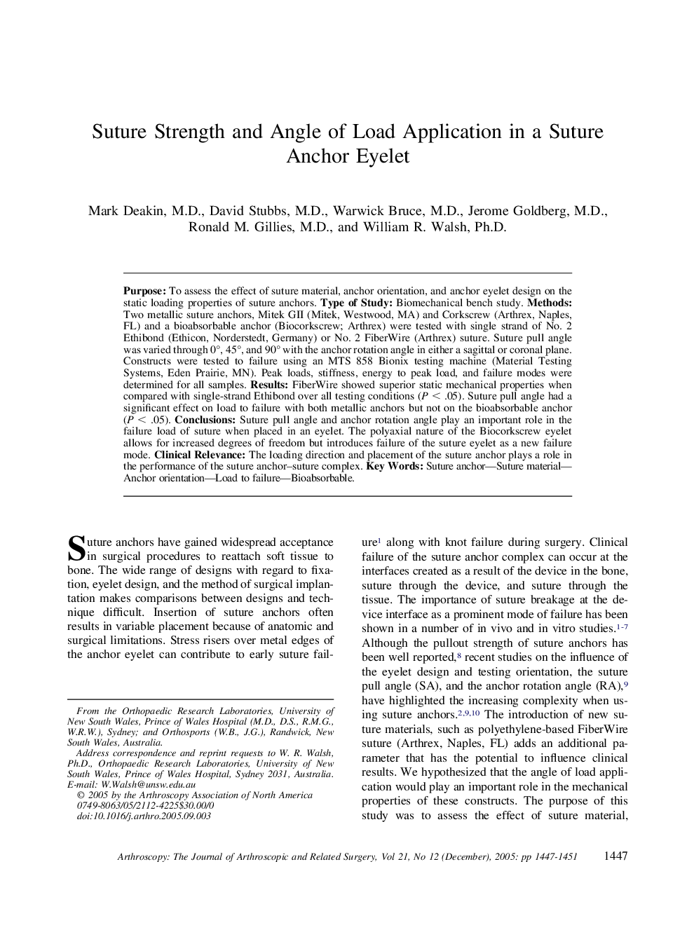 Suture Strength and Angle of Load Application in a Suture Anchor Eyelet