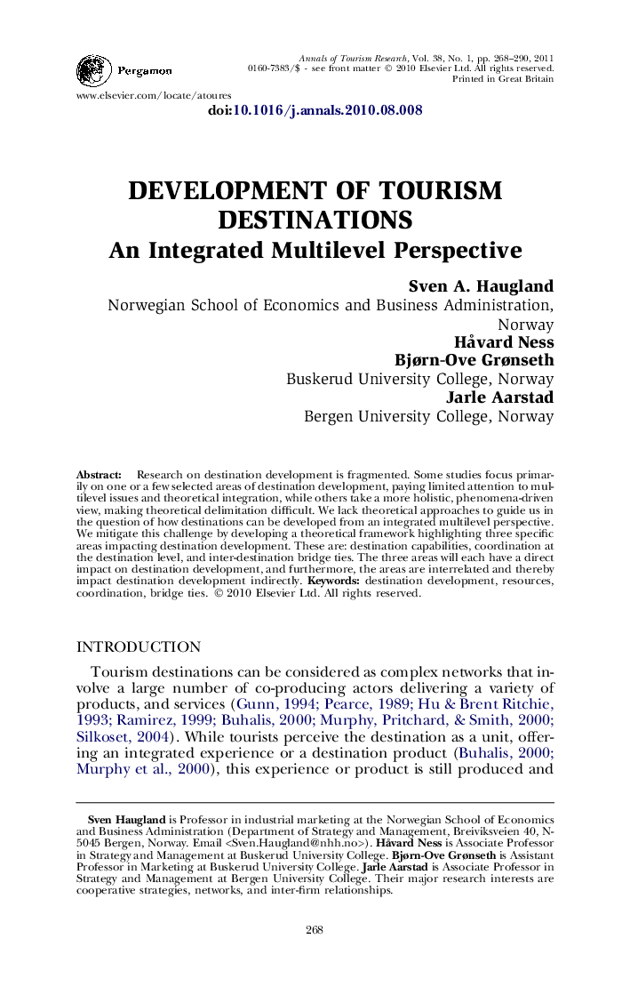 Development of tourism destinations: An Integrated Multilevel Perspective