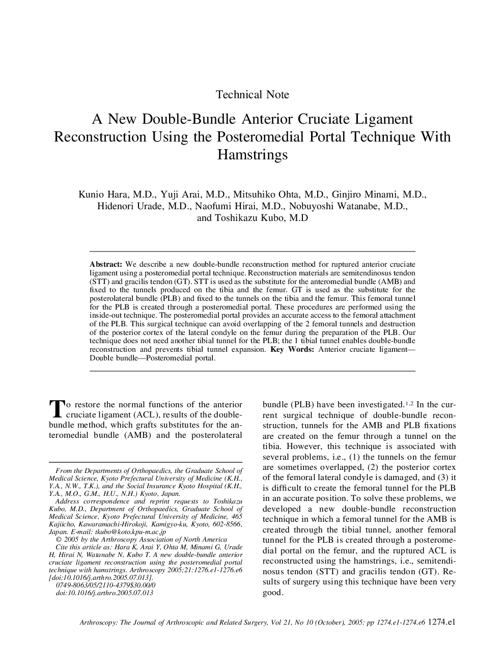 A New Double-Bundle Anterior Cruciate Ligament Reconstruction Using the Posteromedial Portal Technique With Hamstrings