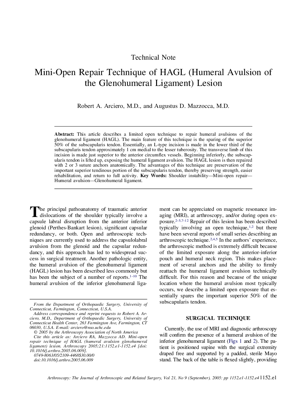 Mini-Open Repair Technique of HAGL (Humeral Avulsion of the Glenohumeral Ligament) Lesion