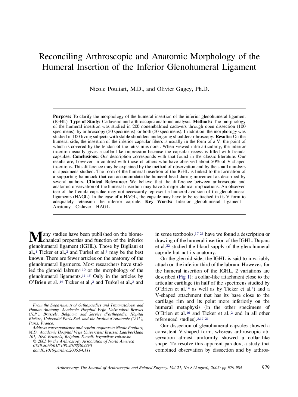 Reconciling Arthroscopic and Anatomic Morphology of the Humeral Insertion of the Inferior Glenohumeral Ligament